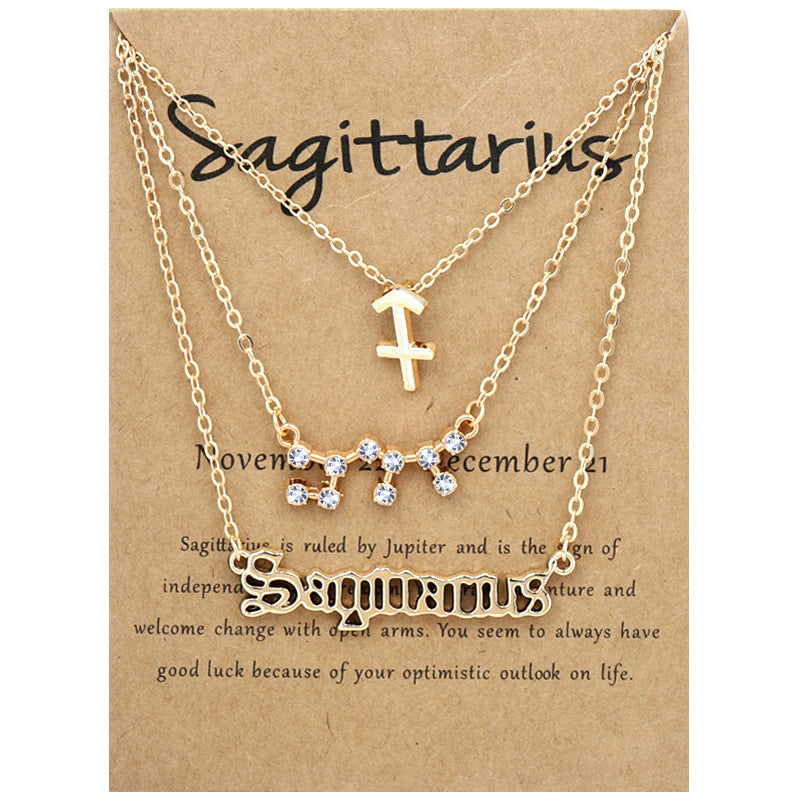 Wholesale Multi-layered Twelve Zodiac Signs Stainless Steel Necklace Set